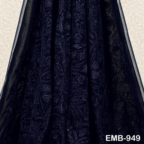Blue Indian Embroidered Velvet Fabric by the yard Sewing DIY Crafting Wedding Shift Dresses Theatrical Costumes Longline Jackets Waistcoat