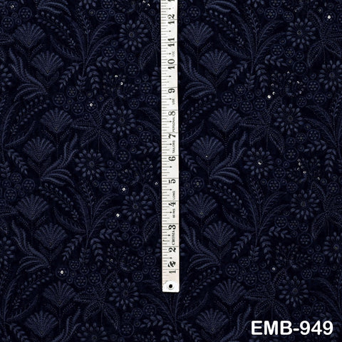 Blue Indian Embroidered Velvet Fabric by the yard Sewing DIY Crafting Wedding Shift Dresses Theatrical Costumes Longline Jackets Waistcoat
