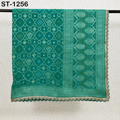 Indian Green Bandhani Brocade Dupatta 2.3 Meter – Heavy Banarasi Tie-Dye Stole for Bridal, Wedding, Festive & Ethnic Wear