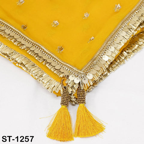 Yellow Beaded Designer Dupatta – Georgette Stole with Sequin & Bead Embroidery | Wedding, Festive, Bridal Wrap