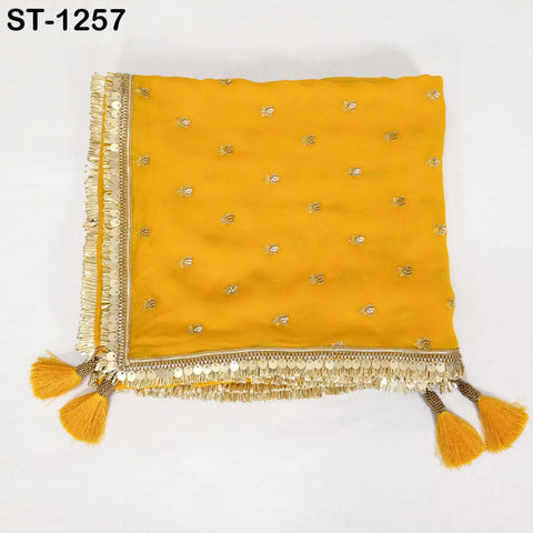 Yellow Beaded Designer Dupatta – Georgette Stole with Sequin & Bead Embroidery | Wedding, Festive, Bridal Wrap