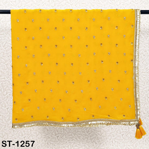 Yellow Beaded Designer Dupatta – Georgette Stole with Sequin & Bead Embroidery | Wedding, Festive, Bridal Wrap