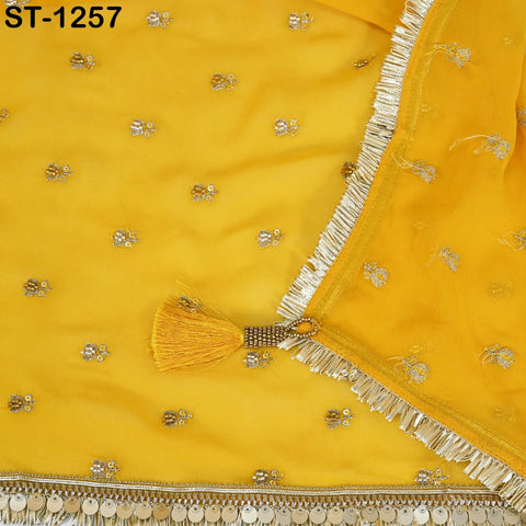Yellow Beaded Designer Dupatta – Georgette Stole with Sequin & Bead Embroidery | Wedding, Festive, Bridal Wrap
