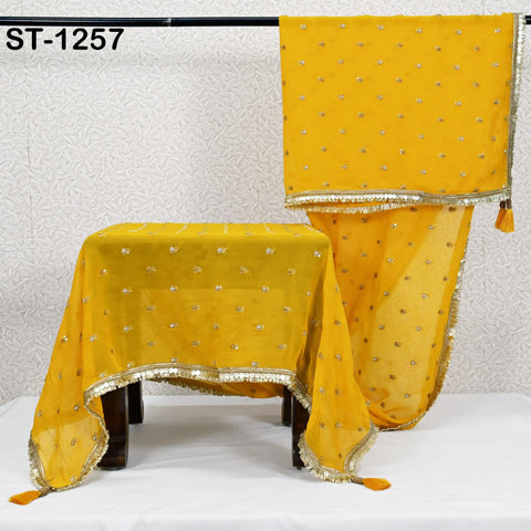 Yellow Beaded Designer Dupatta – Georgette Stole with Sequin & Bead Embroidery | Wedding, Festive, Bridal Wrap