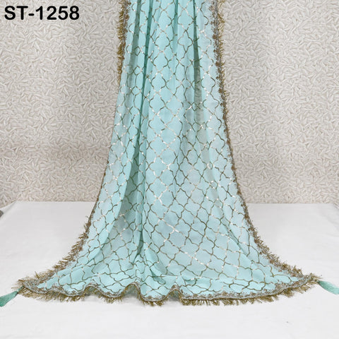 Ice Blue Georgette Dupatta for Women, Bridal Wedding lehenga Heavy Chunni Veil Sequin Scarf, Indian Ethnic Dress Costume Bridesmaid's Gift