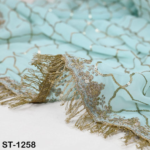 Ice Blue Georgette Dupatta for Women, Bridal Wedding lehenga Heavy Chunni Veil Sequin Scarf, Indian Ethnic Dress Costume Bridesmaid's Gift