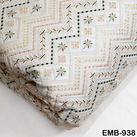 Embroidered Fabric by the yard Sewing DIY Crafting Indian Black Embroidery Wedding Dress Costumes Dolls Cushion Covers Table Runner Blouses