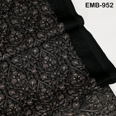 Black Indian Embroidered Velvet Fabric by the yard Sewing DIY Crafting Wedding Shift Dresses Theatrical Costumes Longline Jackets Waistcoat