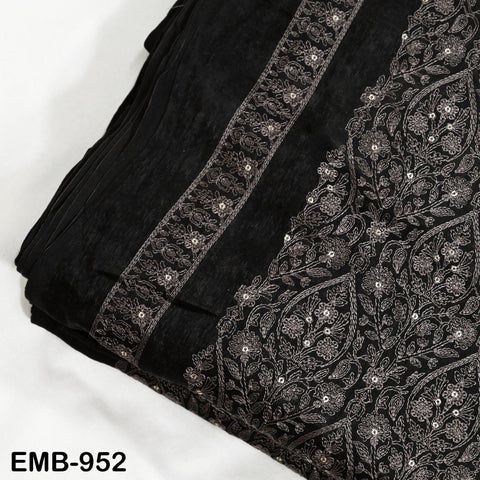 Black Indian Embroidered Velvet Fabric by the yard Sewing DIY Crafting Wedding Shift Dresses Theatrical Costumes Longline Jackets Waistcoat