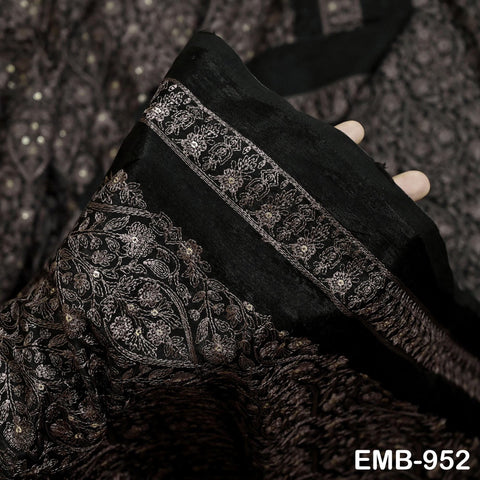 Black Indian Embroidered Velvet Fabric by the yard Sewing DIY Crafting Wedding Shift Dresses Theatrical Costumes Longline Jackets Waistcoat