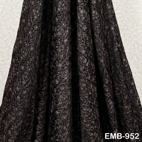 Black Indian Embroidered Velvet Fabric by the yard Sewing DIY Crafting Wedding Shift Dresses Theatrical Costumes Longline Jackets Waistcoat