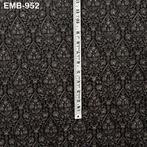 Black Indian Embroidered Velvet Fabric by the yard Sewing DIY Crafting Wedding Shift Dresses Theatrical Costumes Longline Jackets Waistcoat