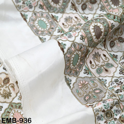 Ivory Embroidery Fabric by the yard Sewing Crafting Indian Wedding Dress Regency Reticules Victorian Handbags Marie Antoinette Junk Journals