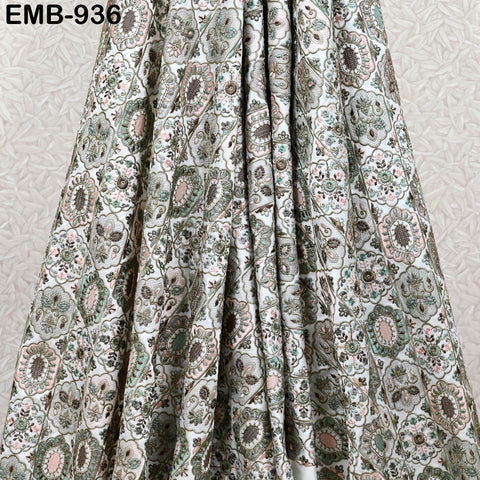 Ivory Embroidery Fabric by the yard Sewing Crafting Indian Wedding Dress Regency Reticules Victorian Handbags Marie Antoinette Junk Journals