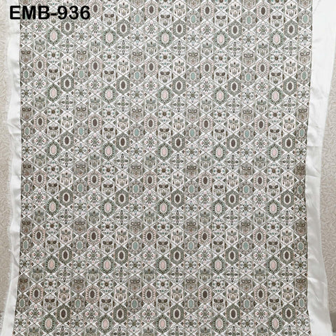 Ivory Embroidery Fabric by the yard Sewing Crafting Indian Wedding Dress Regency Reticules Victorian Handbags Marie Antoinette Junk Journals