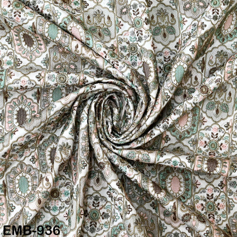 Ivory Embroidery Fabric by the yard Sewing Crafting Indian Wedding Dress Regency Reticules Victorian Handbags Marie Antoinette Junk Journals