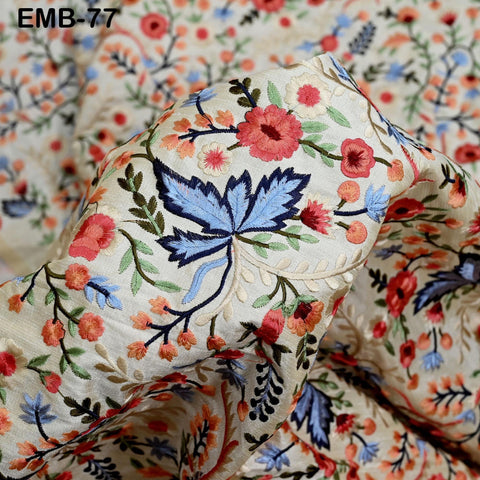 Indian Embroidered by the yard Fabric Ivory Sewing DIY Crafting Embroidery Wedding Dresses Costumes Dolls Bags Cushion Covers Table Runners