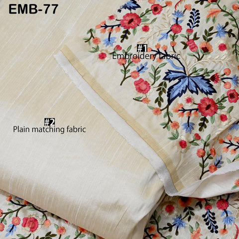 Indian Embroidered by the yard Fabric Ivory Sewing DIY Crafting Embroidery Wedding Dresses Costumes Dolls Bags Cushion Covers Table Runners