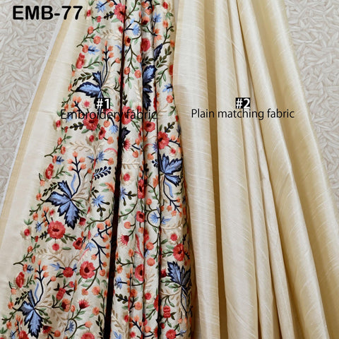 Indian Embroidered by the yard Fabric Ivory Sewing DIY Crafting Embroidery Wedding Dresses Costumes Dolls Bags Cushion Covers Table Runners