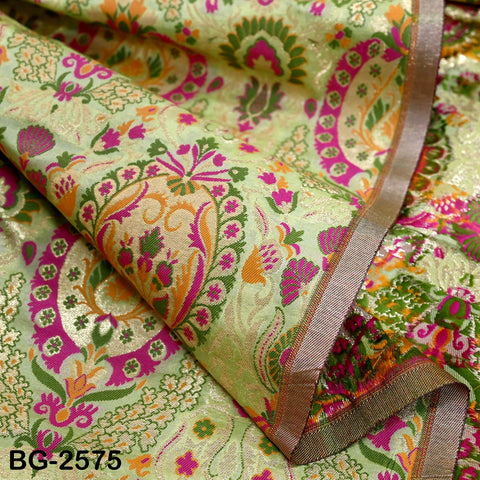 Indian Green Brocade Fabric Banarasi by Yard Bridal Wedding Dress Varanasi Blended Silk Crafting Sewing Lehenga Drapery Blouses Home Decor