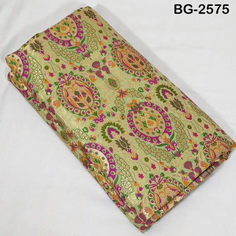 Indian Green Brocade Fabric Banarasi by Yard Bridal Wedding Dress Varanasi Blended Silk Crafting Sewing Lehenga Drapery Blouses Home Decor