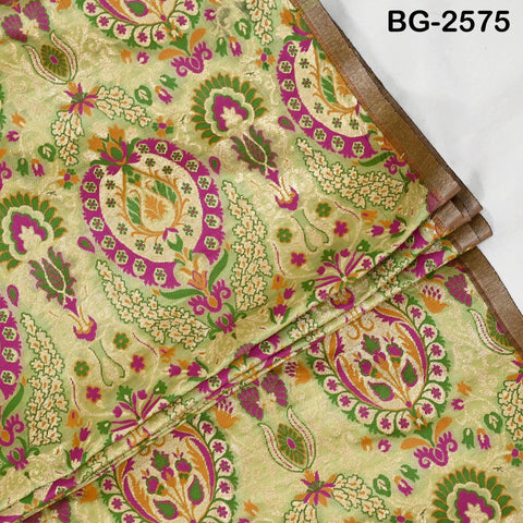 Indian Green Brocade Fabric Banarasi by Yard Bridal Wedding Dress Varanasi Blended Silk Crafting Sewing Lehenga Drapery Blouses Home Decor