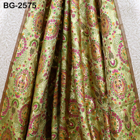 Indian Green Brocade Fabric Banarasi by Yard Bridal Wedding Dress Varanasi Blended Silk Crafting Sewing Lehenga Drapery Blouses Home Decor