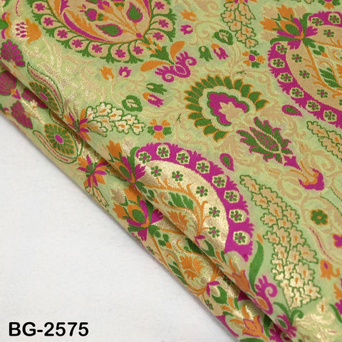 Indian Green Brocade Fabric Banarasi by Yard Bridal Wedding Dress Varanasi Blended Silk Crafting Sewing Lehenga Drapery Blouses Home Decor