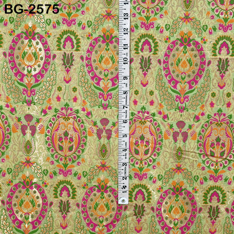 Indian Green Brocade Fabric Banarasi by Yard Bridal Wedding Dress Varanasi Blended Silk Crafting Sewing Lehenga Drapery Blouses Home Decor