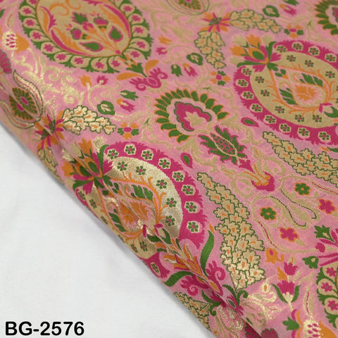 Pink Brocade Fabric by the Yard Historic Costume Indian Banarasi Wedding Dresses Material Knee Length Coat Sewing Upholstery Drapery