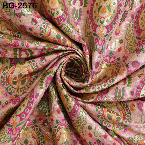 Pink Brocade Fabric by the Yard Historic Costume Indian Banarasi Wedding Dresses Material Knee Length Coat Sewing Upholstery Drapery