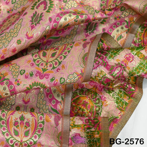 Pink Brocade Fabric by the Yard Historic Costume Indian Banarasi Wedding Dresses Material Knee Length Coat Sewing Upholstery Drapery