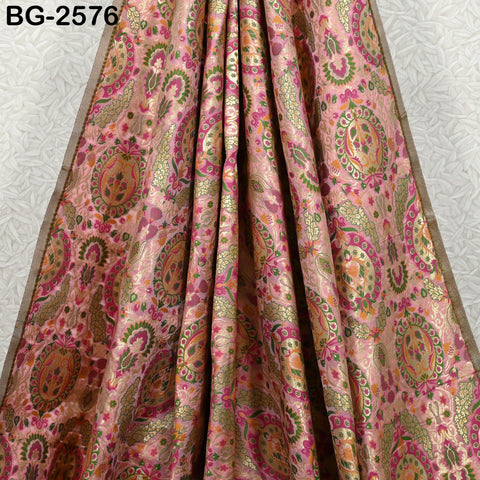 Pink Brocade Fabric by the Yard Historic Costume Indian Banarasi Wedding Dresses Material Knee Length Coat Sewing Upholstery Drapery