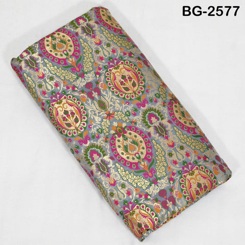 Grey Brocade Fabric by the Yard Historic Costume Indian Banarasi Wedding Dresses Material Knee Length Coat Sewing Upholstery Drapery