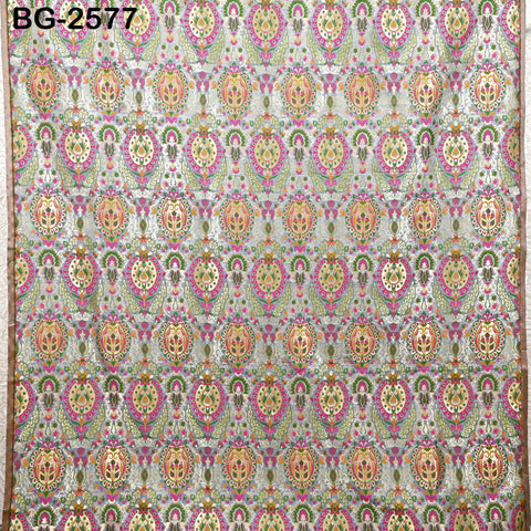 Grey Brocade Fabric by the Yard Historic Costume Indian Banarasi Wedding Dresses Material Knee Length Coat Sewing Upholstery Drapery