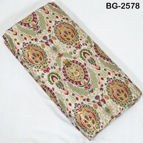 Ivory Brocade Fabric by the Yard Historic Costume Indian Banarasi Wedding Dresses Material Knee Length Coat Sewing Upholstery Drapery