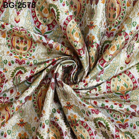 Ivory Brocade Fabric by the Yard Historic Costume Indian Banarasi Wedding Dresses Material Knee Length Coat Sewing Upholstery Drapery