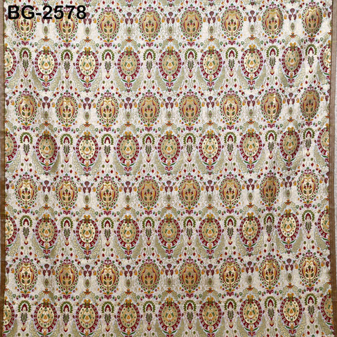 Ivory Brocade Fabric by the Yard Historic Costume Indian Banarasi Wedding Dresses Material Knee Length Coat Sewing Upholstery Drapery