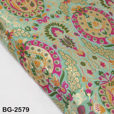 Sea Green Brocade Fabric by the Yard Historic Costume Indian Banarasi Wedding Dresses Material Knee Length Coat Sewing Upholstery Drapery