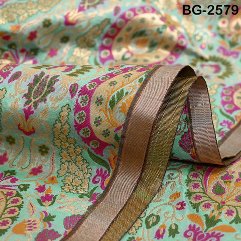Sea Green Brocade Fabric by the Yard Historic Costume Indian Banarasi Wedding Dresses Material Knee Length Coat Sewing Upholstery Drapery