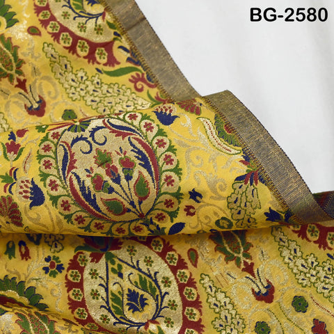 Yellow Brocade Fabric by the Yard Historic Costume Indian Banarasi Wedding Dresses Material Knee Length Coat Sewing Upholstery Drapery