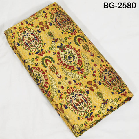 Yellow Brocade Fabric by the Yard Historic Costume Indian Banarasi Wedding Dresses Material Knee Length Coat Sewing Upholstery Drapery