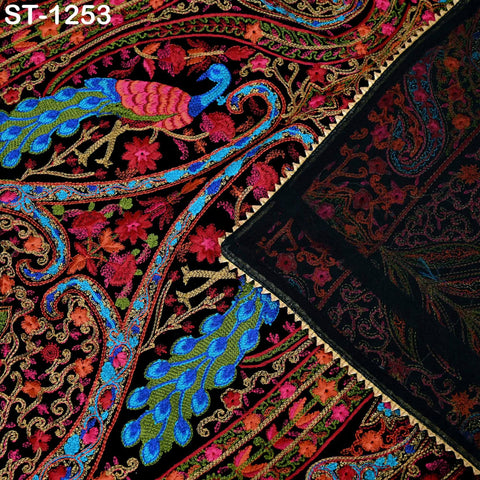 Black Velvet Embroidered Shawl Dupatta for Groom Sherwani, Bridal Wear, Wedding Stole, Heavy Peacock Embroidery Scarf, Festive Wrap