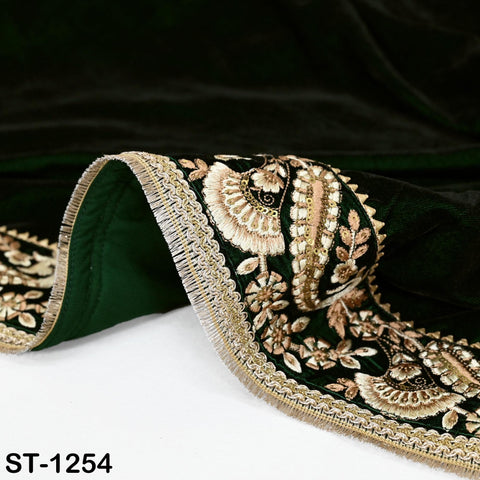 Green velvet dupatta with embroidered floral border on edges