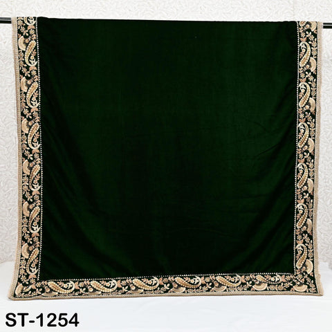 Green velvet dupatta with embroidered floral border on edges
