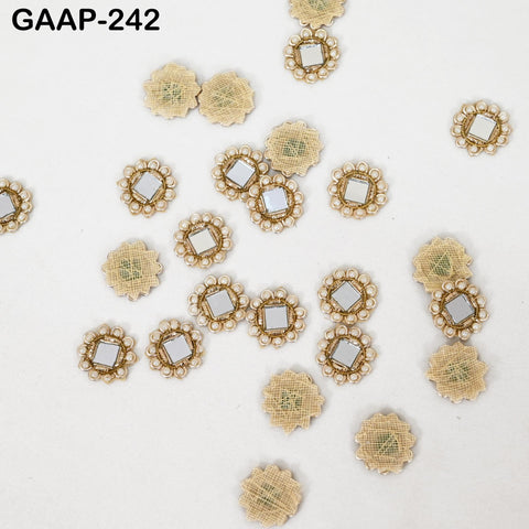 50 Pcs Mirror Embellishment Patch for Bridal Saree Lehenga | Kundan Applique with Pearl & Gold | Handcrafted Indian Wedding Dress Supplies