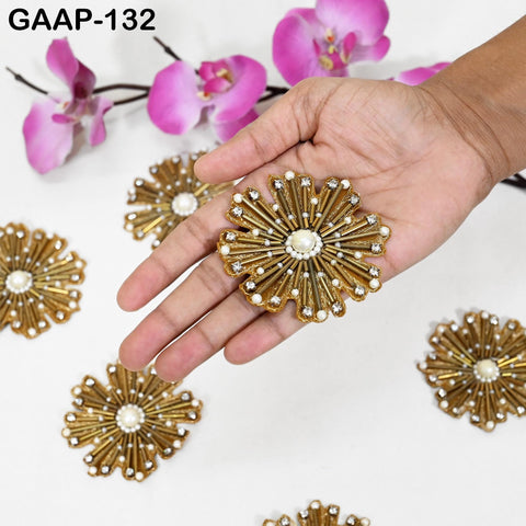 10 pc Tube Bead Floral Patch, 3 inch Appliques Handmade Sew on Dress Indian Decorative DIY Crafting Accessory Home Décor Embellishments