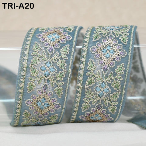 9 Yard Grey 4 cm Embroidery Trims Ribbon Indian Sari Border Embroidered Crafting Sewing Costume Tote Bags Tablecloth Lampshade Home Decor