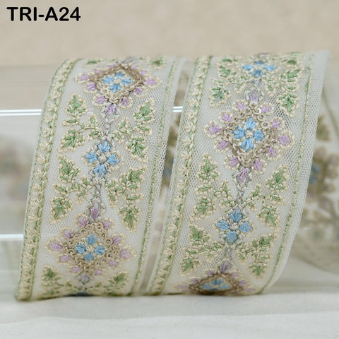 9 Yard Ivory 4 cm Embroidery Trims Ribbon Indian Sari Border Embroidered Crafting Sewing Costume Tote Bags Tablecloth Lampshade Home Decor