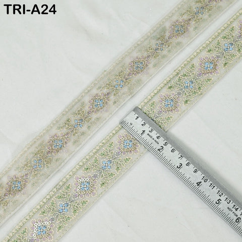 9 Yard Ivory 4 cm Embroidery Trims Ribbon Indian Sari Border Embroidered Crafting Sewing Costume Tote Bags Tablecloth Lampshade Home Decor